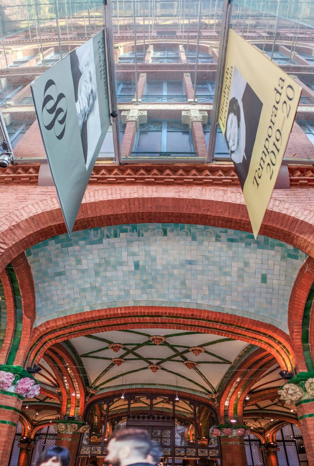 Barcelona, Spain - Dec 29th, 2019: Palace of Catalan Music or Palau de la Musica Catalana. Cafe building