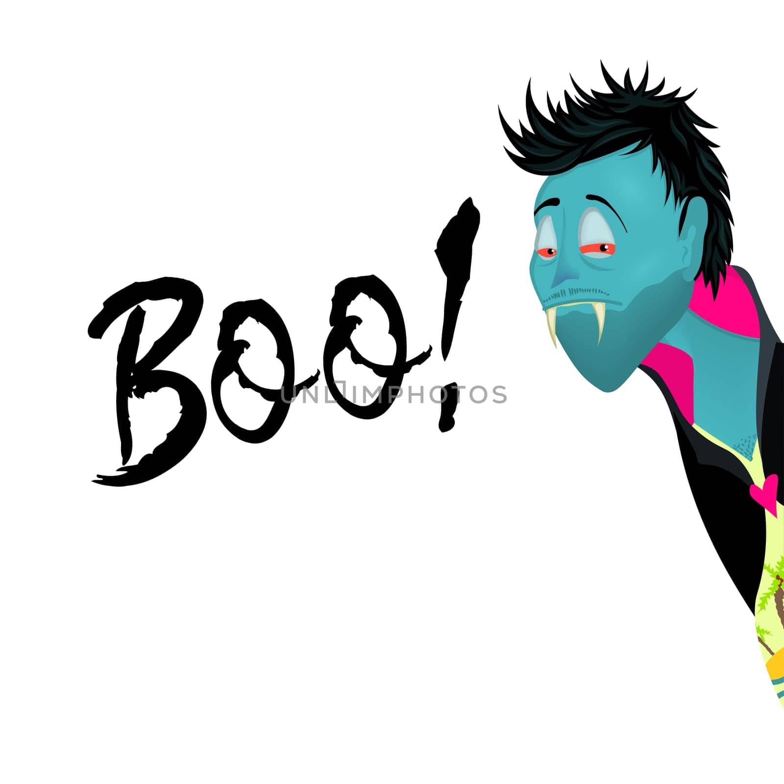 Boo! Happy Halloween square card. Vampire.Modern trendy Halloween card with devil.