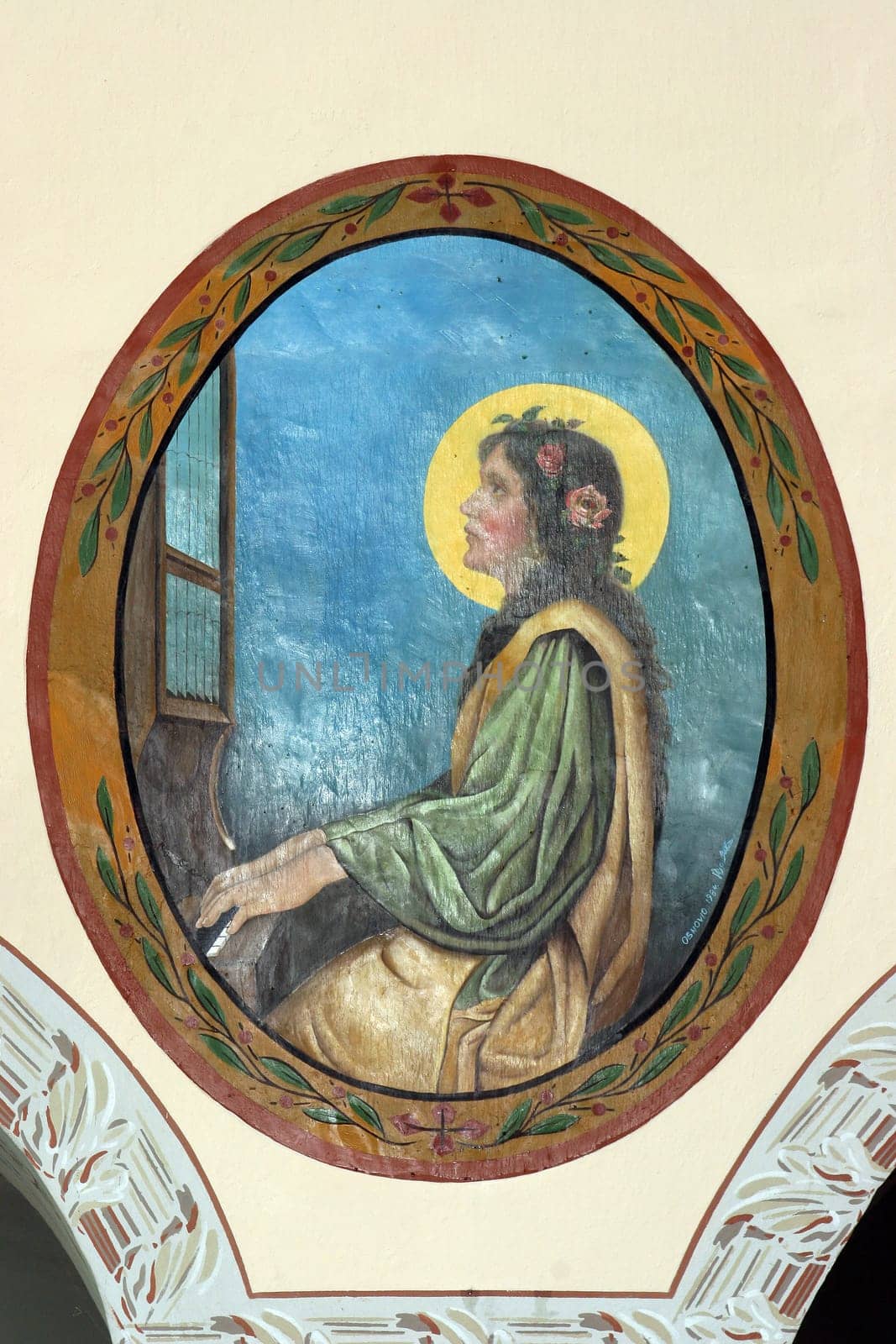 Saint Cecilia, fresco in the parish Church of Saint George in Draganic, Croatia