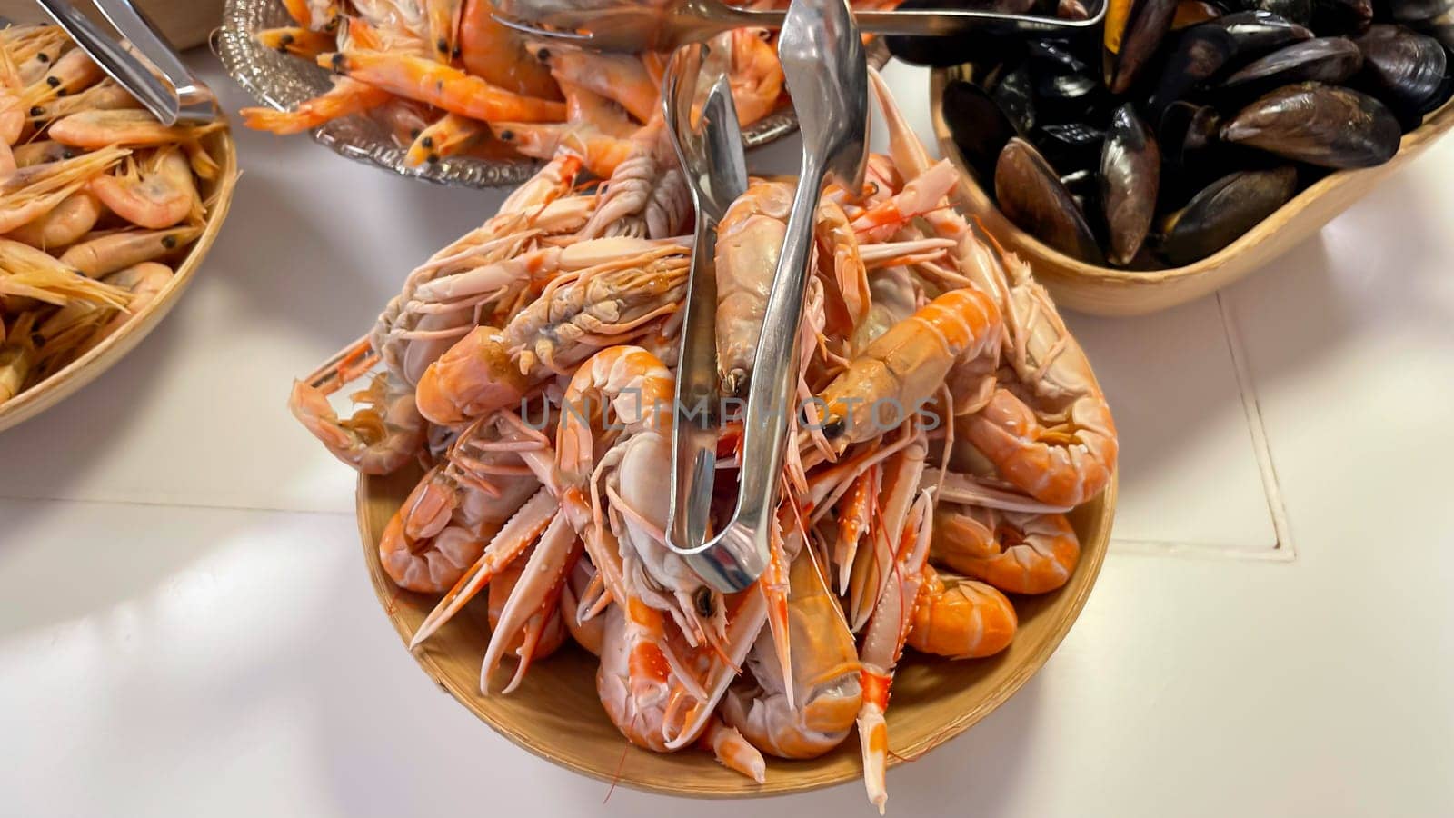 Shrimp, lobster, mussels, seafood everything for a buffet for upscale.