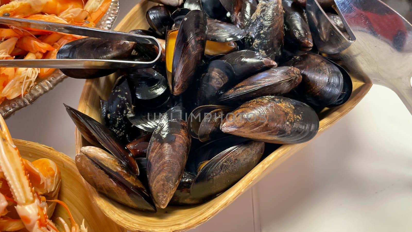 Shrimp, lobster, mussels, seafood everything for a buffet for upscale.