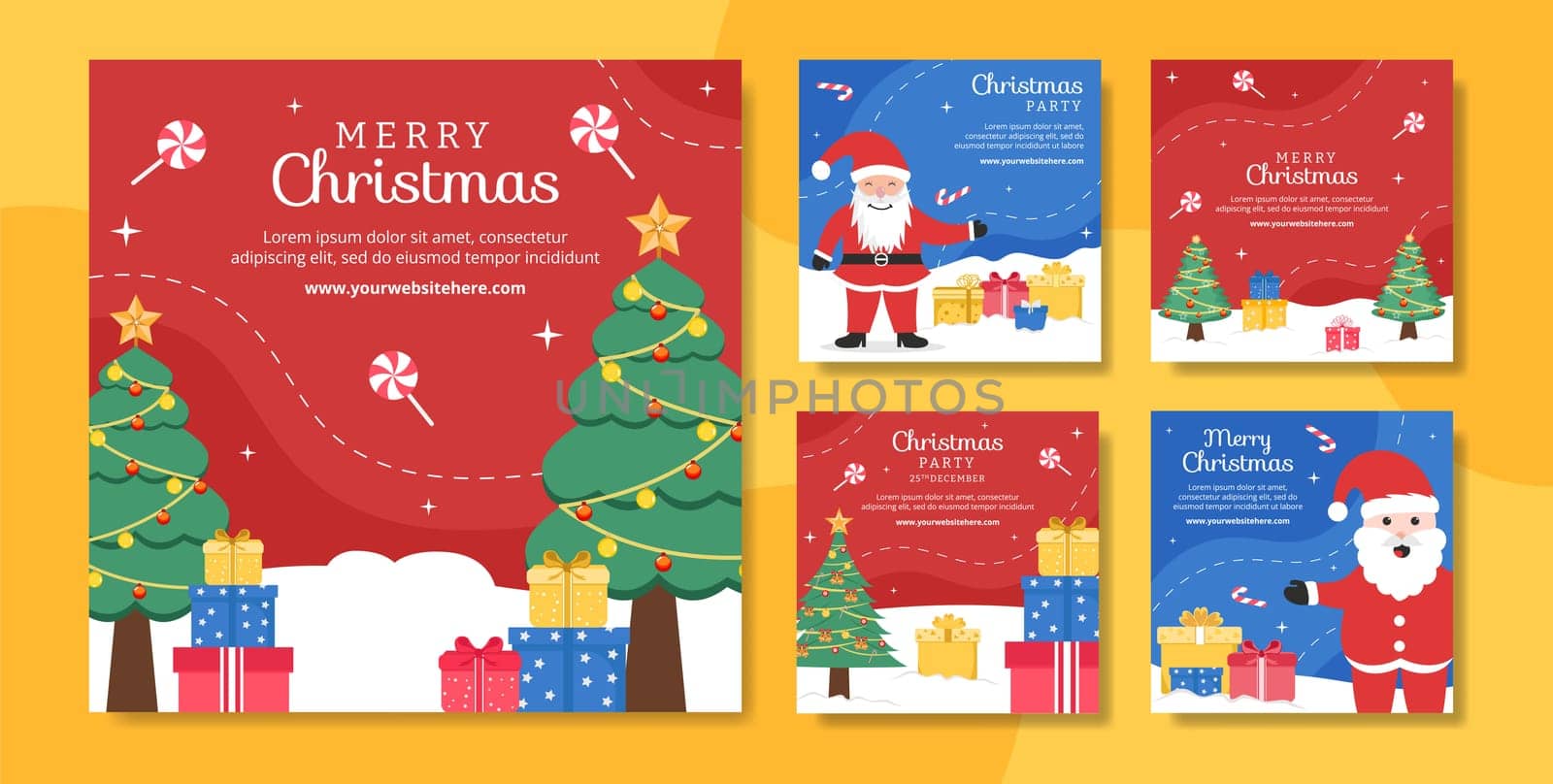 Merry Christmas Social Media Post Template Hand Drawn Cartoon Flat Illustration