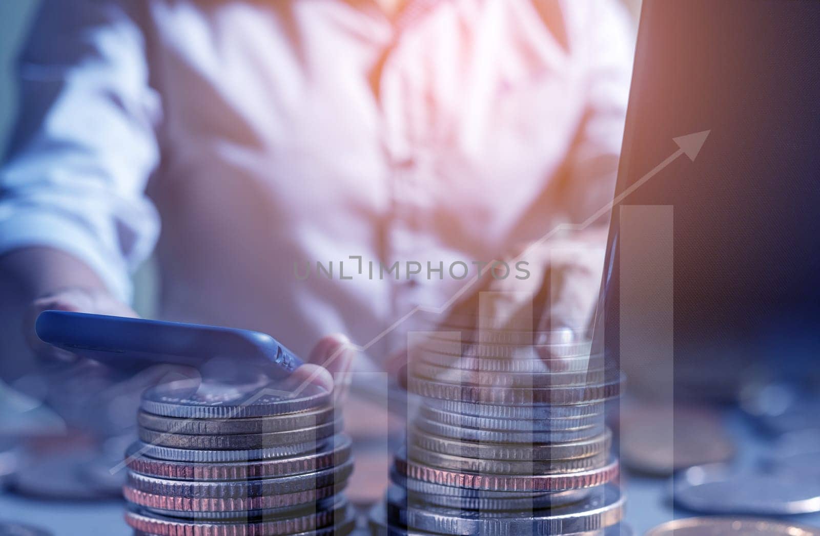 Duoble Exposure, Internet Banking Savings Concept, Online Investment Savings, Online Stock Investors, Internet Financial Transactions, Save Monney for Investors Using Internet to Trade Stocks or Trade Fund