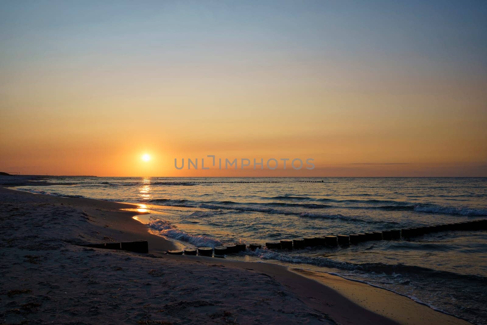 Sunset at the Baltic Sea coast near Zingst, Fischland-Darss peninsula, Mecklenburg-West Pomerania, Germany