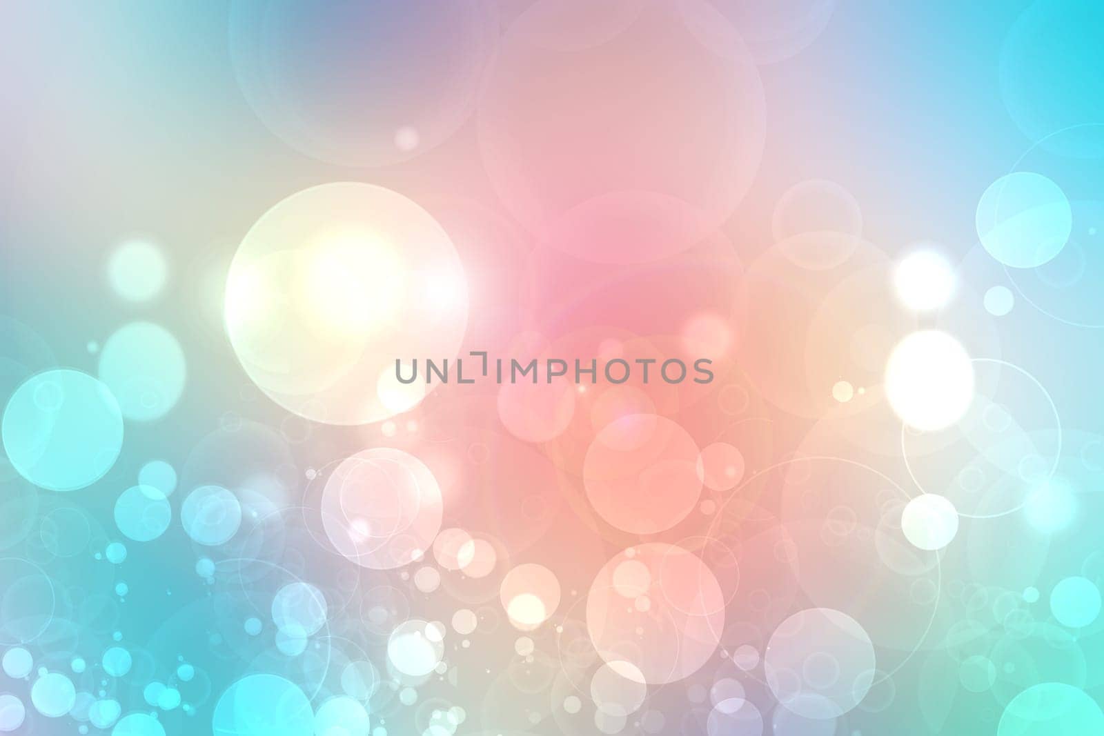 Abstract blurred fresh vivid spring summer light delicate pastel blue turquoise pink bokeh background texture with bright circular soft color lights. Card concept. Beautiful backdrop illustration.