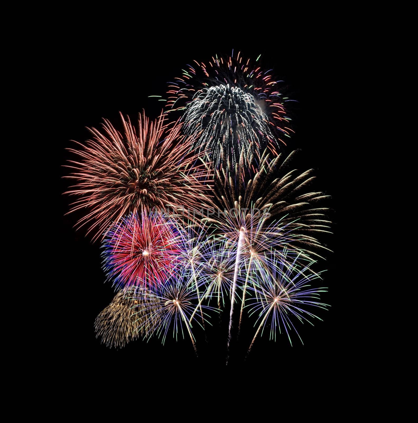 Colorful fireworks isolated on black background