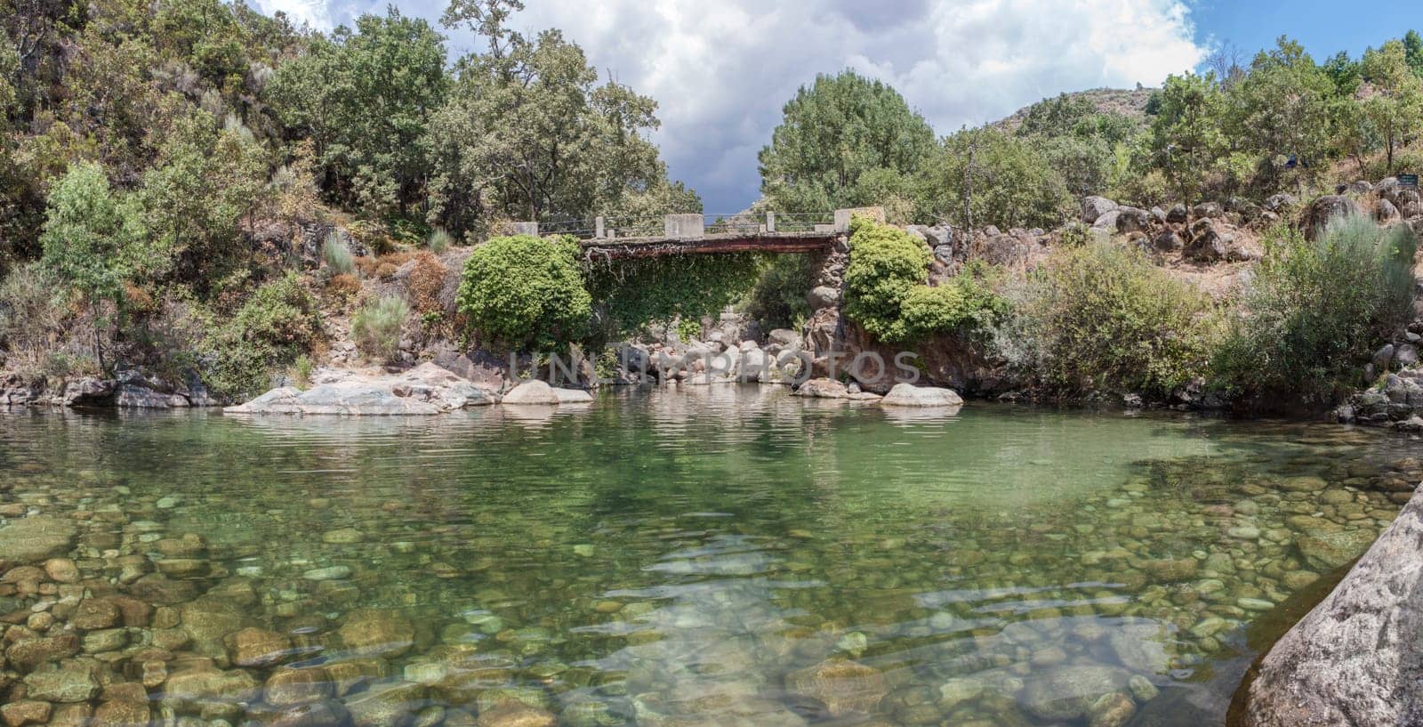 La Maquina Natural swimming pool. Crystal-clear waters spot in the heart of La Vera County, Caceres, Extremadura, Spain