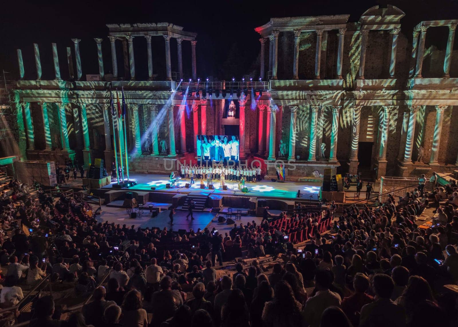 Merida, Spain - Sept 7th, 2022: Delivery of the Medals of Extremadura at Roman Theater of Merida. Live music performances