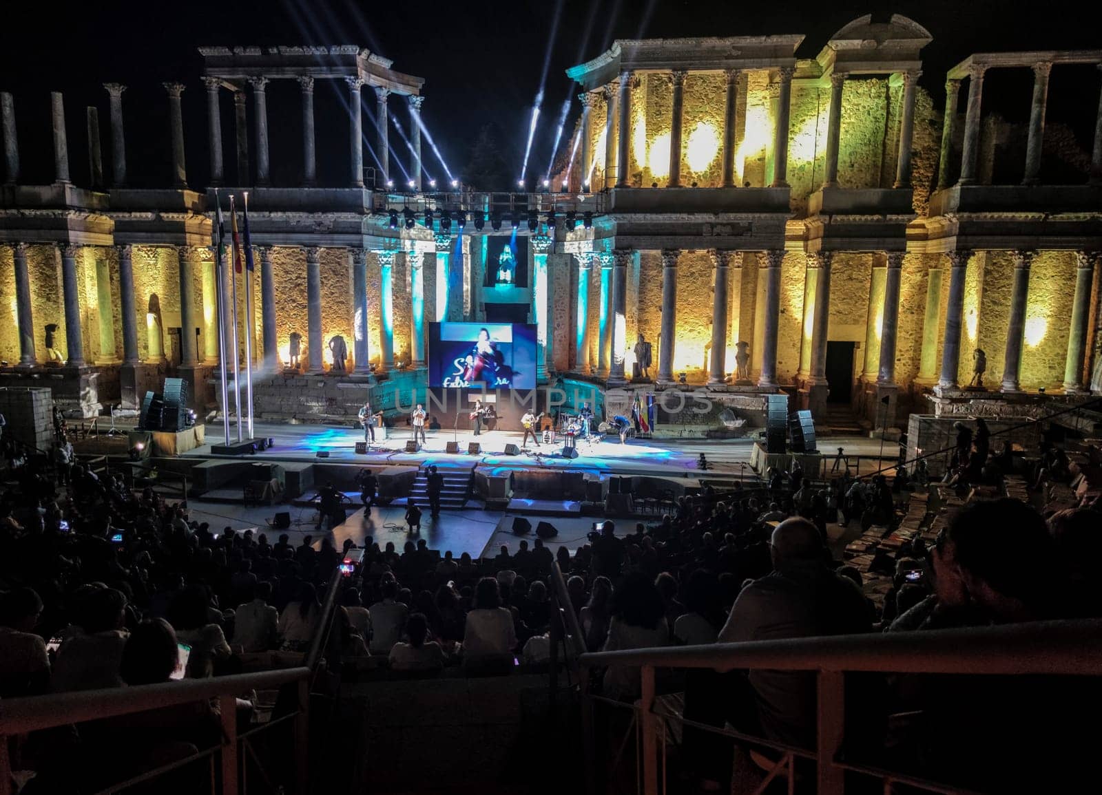Merida, Spain - Sept 7th, 2022: Delivery of the Medals of Extremadura at Roman Theater of Merida. Live music performance of Bambikina