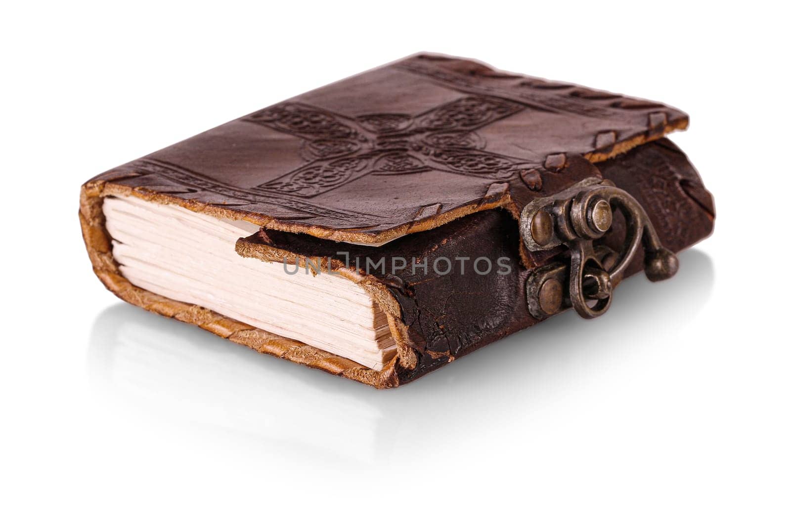 The Antique leather notebook isolated on white background