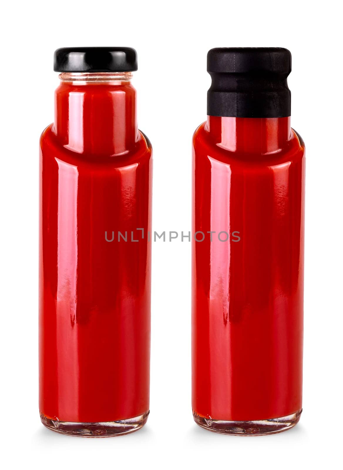The set of Bottles of tomato juice isolated on white background