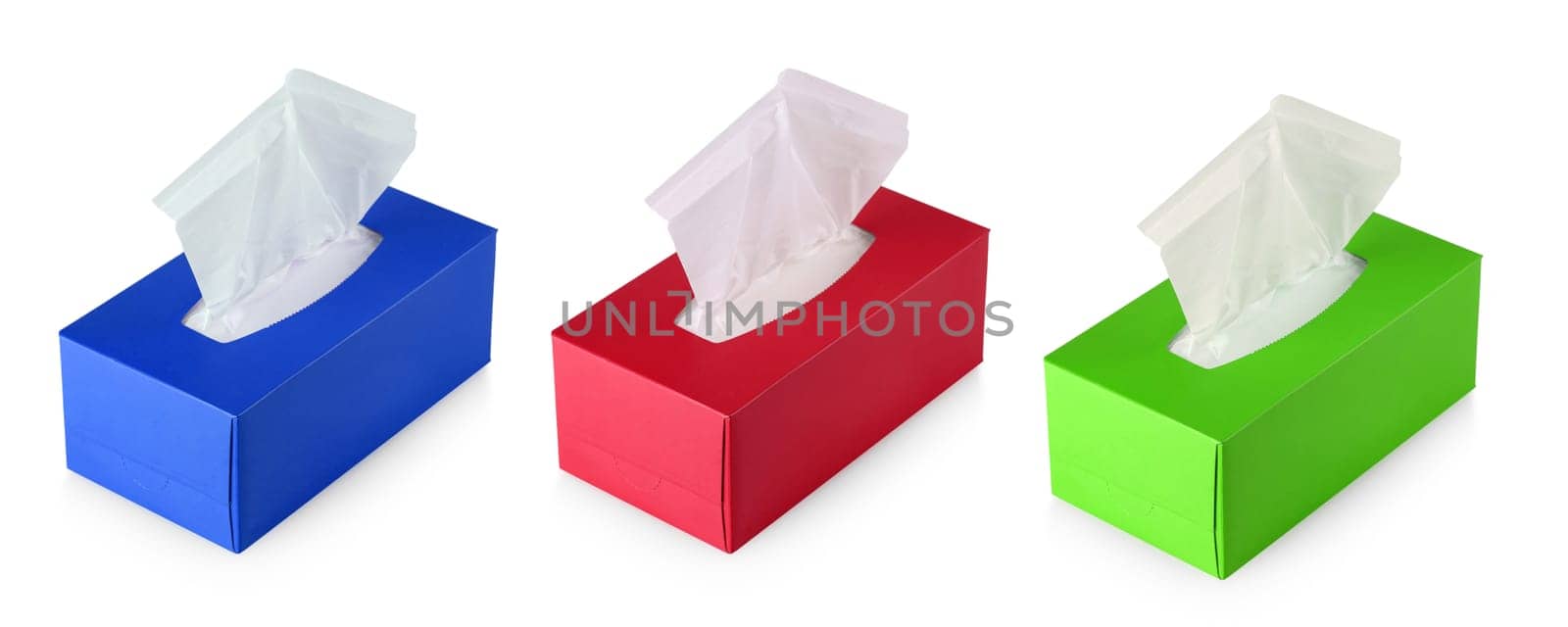 The set of Colored Cleaning wipes isolated on white background