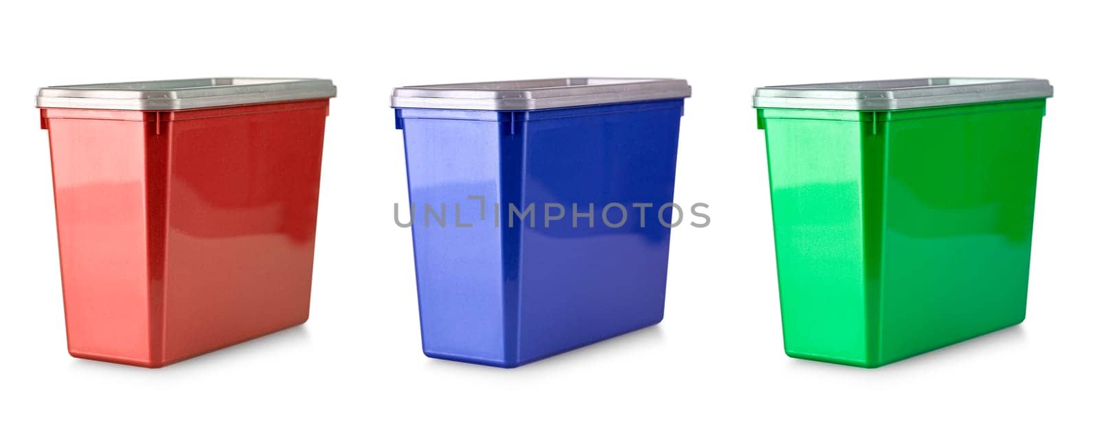 The set of closed rplastic boxes on white background with clipping path