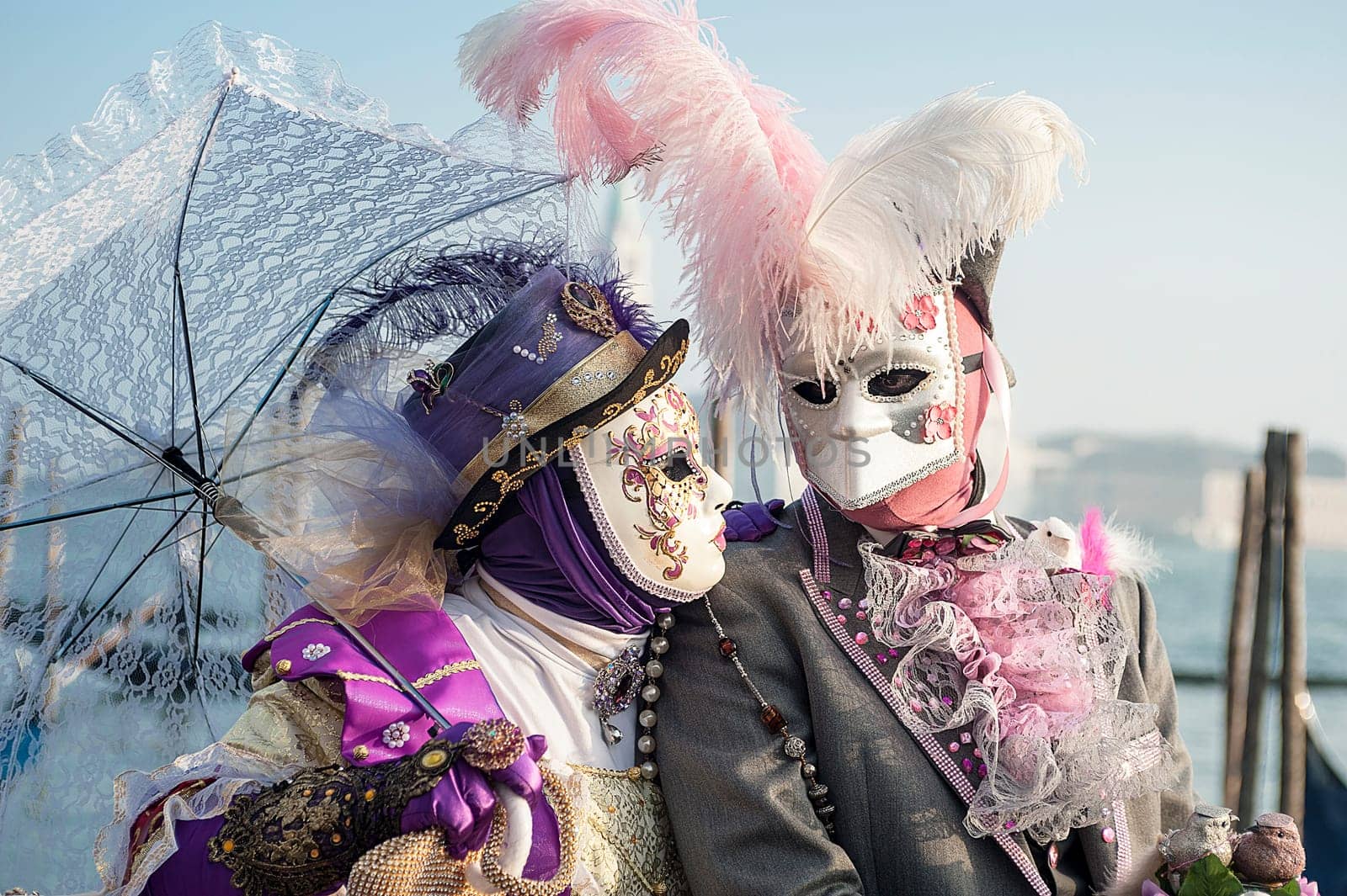 VENICE, ITALY - Febrary 21 2019: The masks of the Venice carnival 2019..