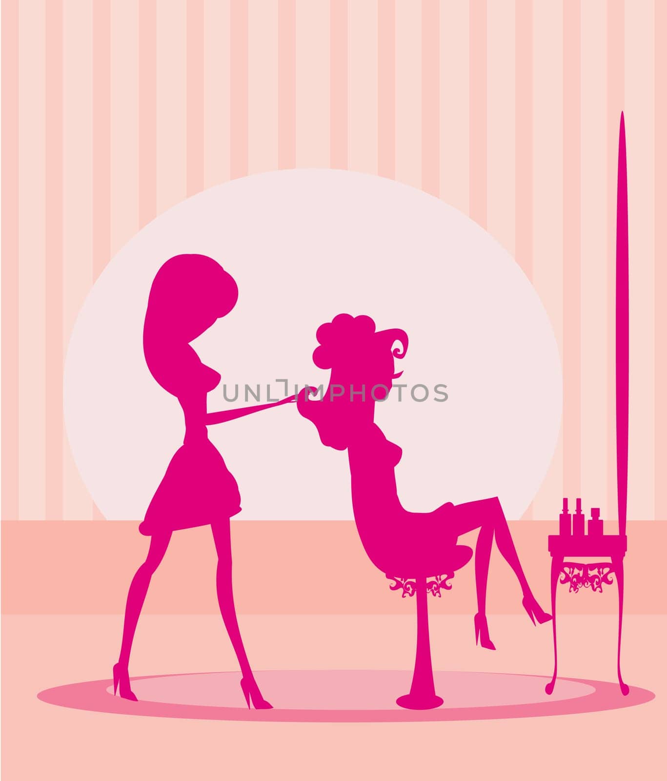 Vector illustration of the beautiful woman in hairdressing salon