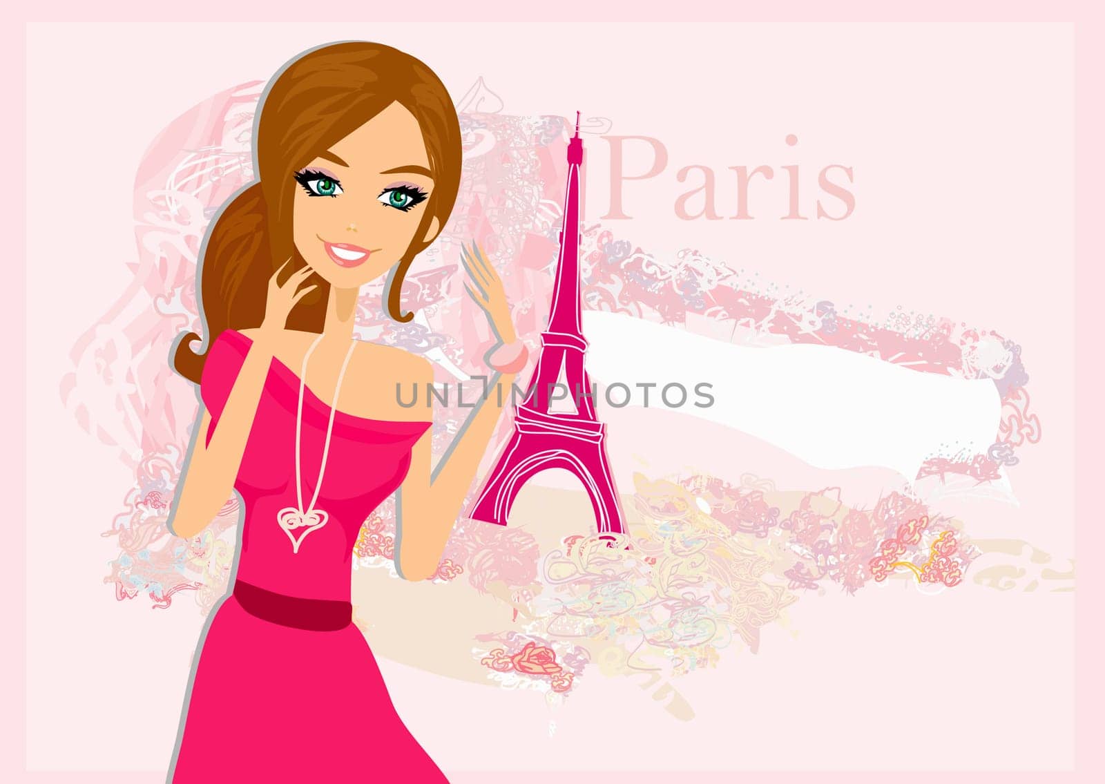 beautiful women Shopping in Paris - vector card