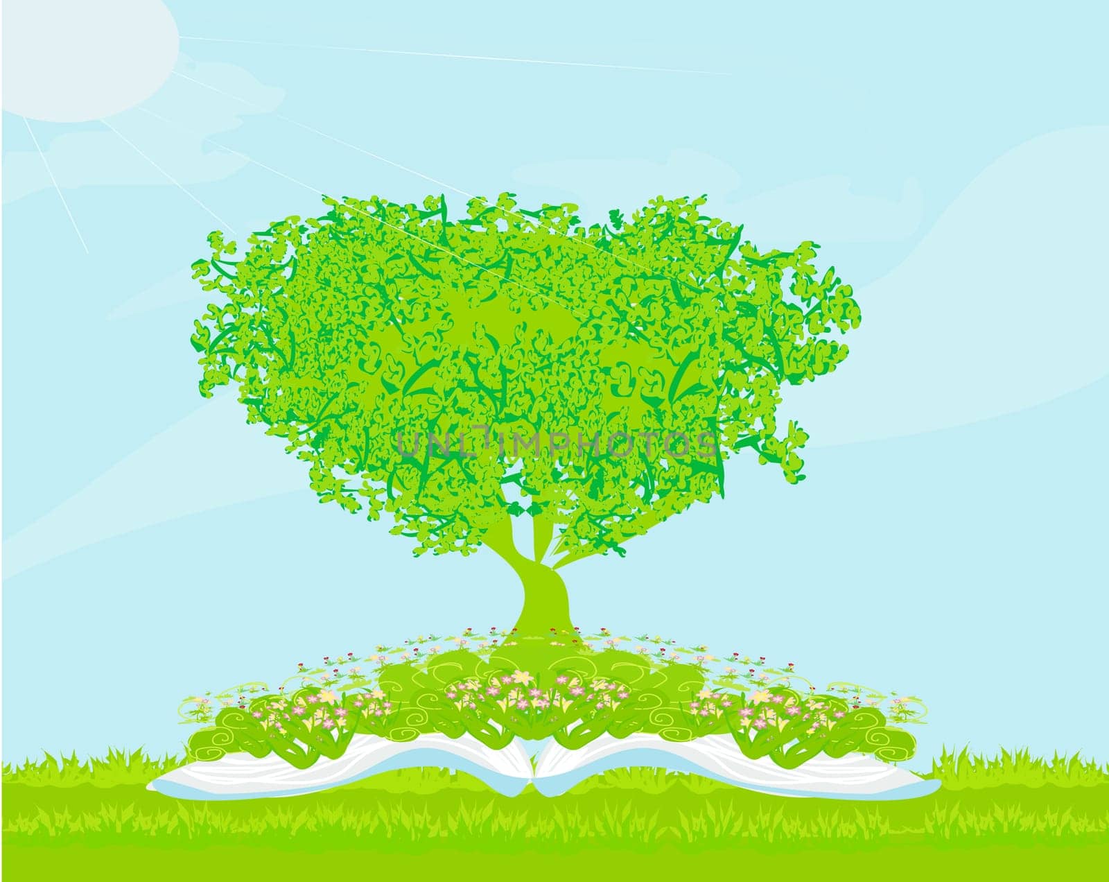 Book with tree on natural background.