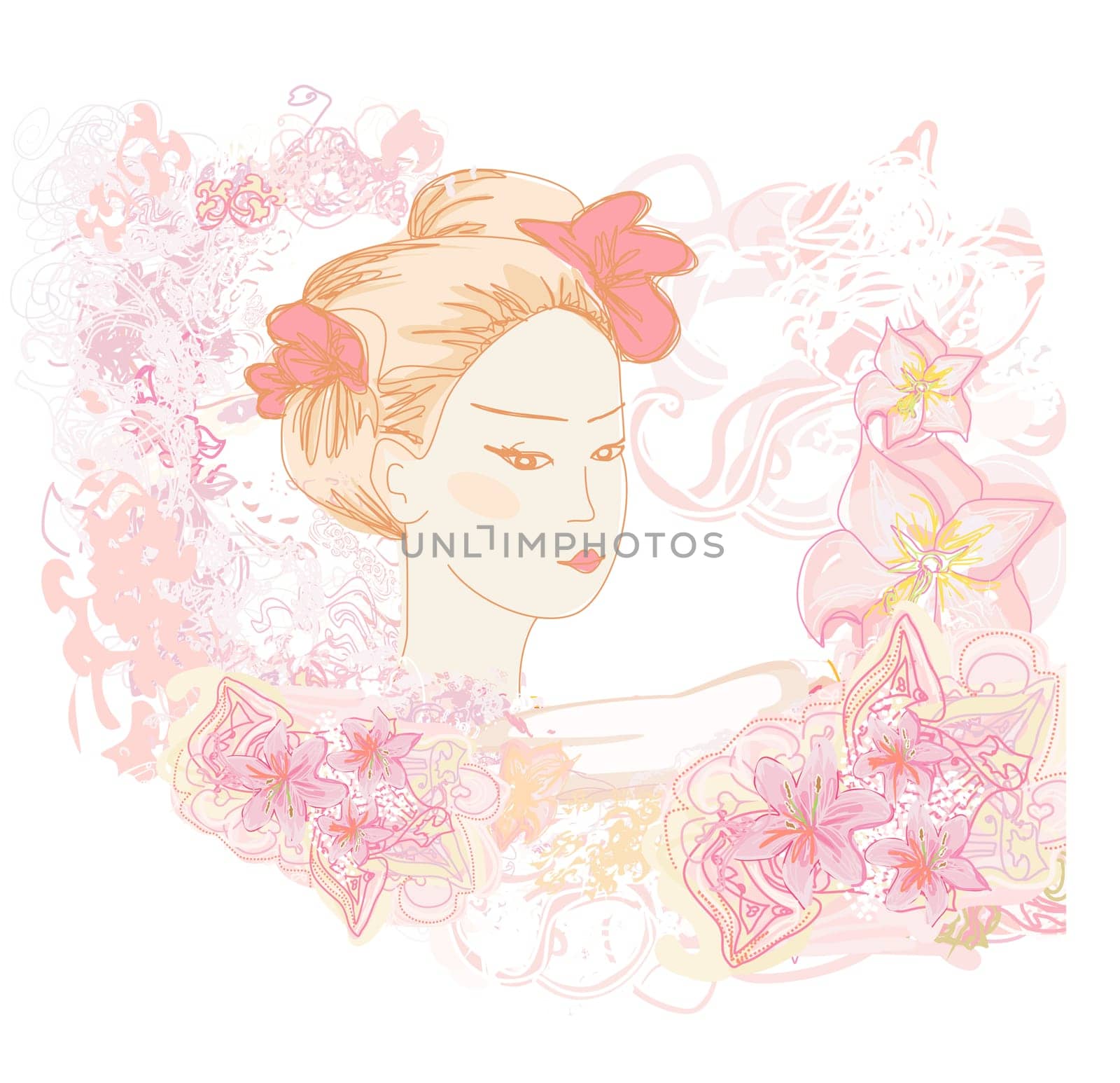 Abstract Beautiful geisha doodle Portrait