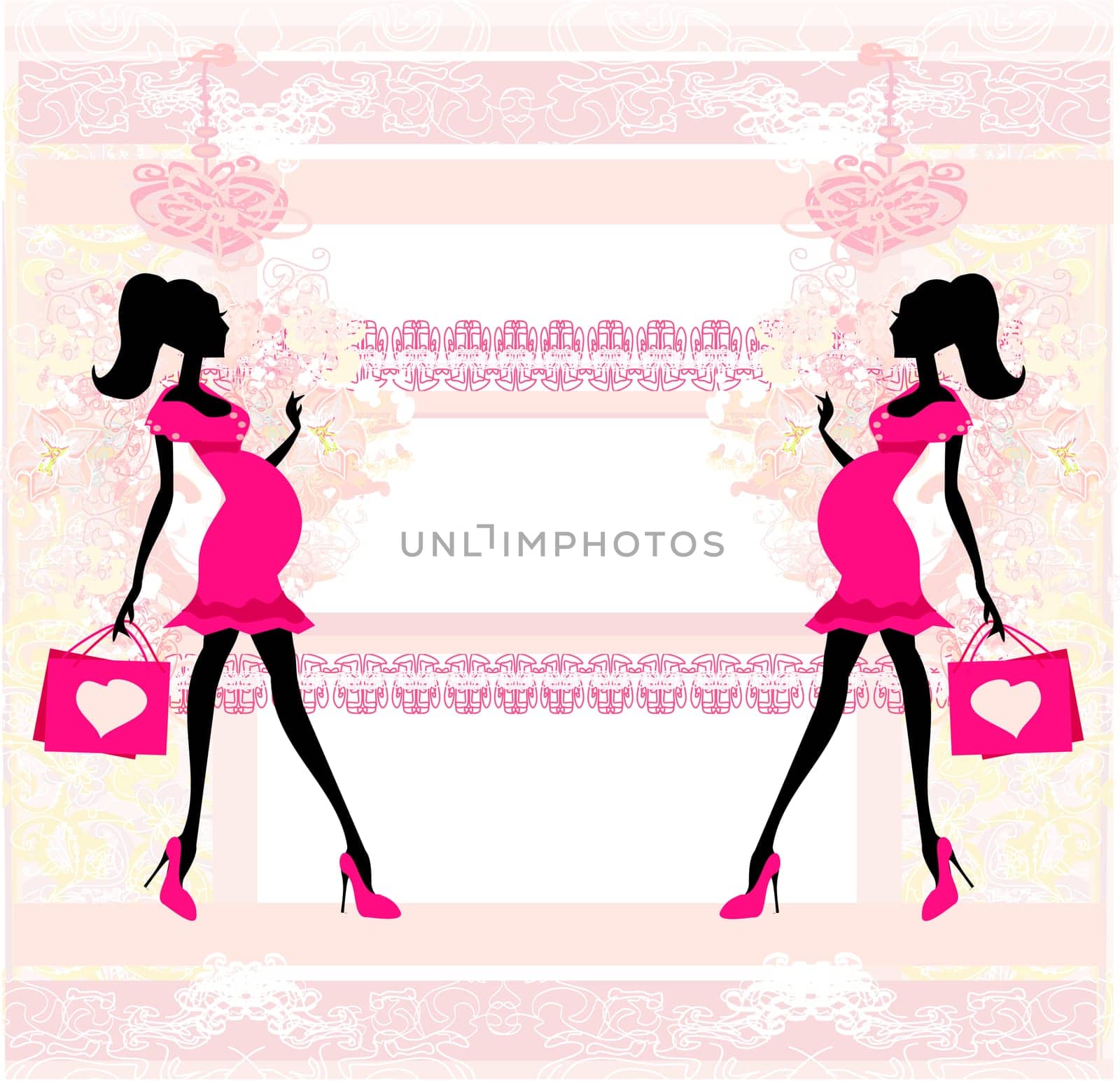 Beautiful pregnant woman on shopping - card