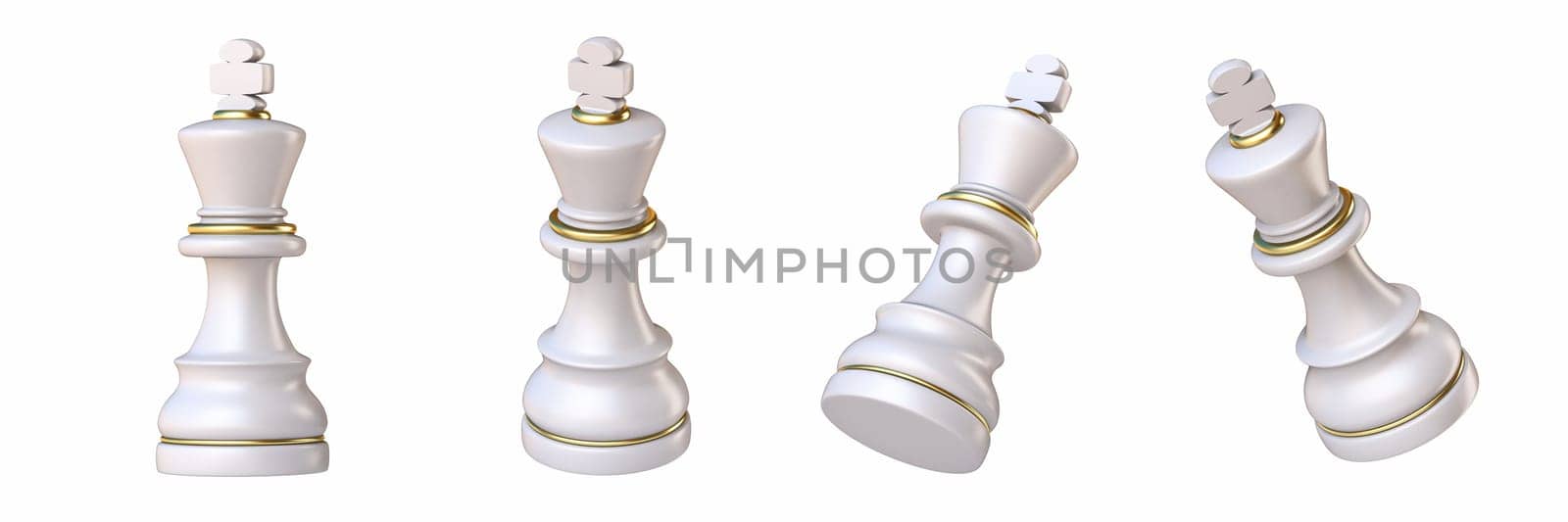 White chess King in four different angled views 3D rendering illustration isolated on white background