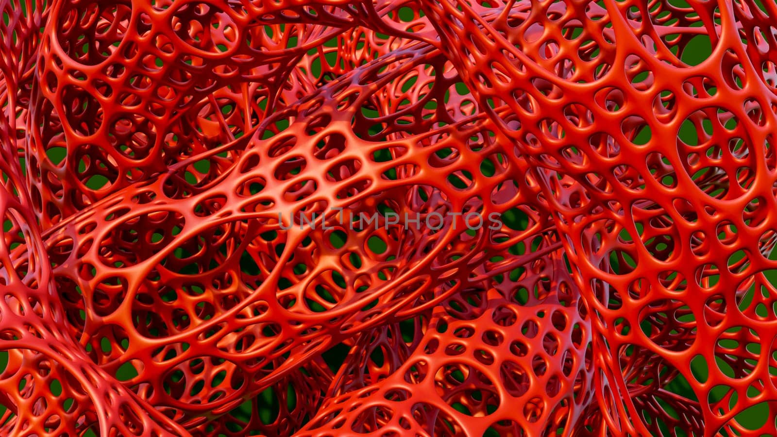 abstract texture alien infection structure with holes element red plastic curves 3D illustration
