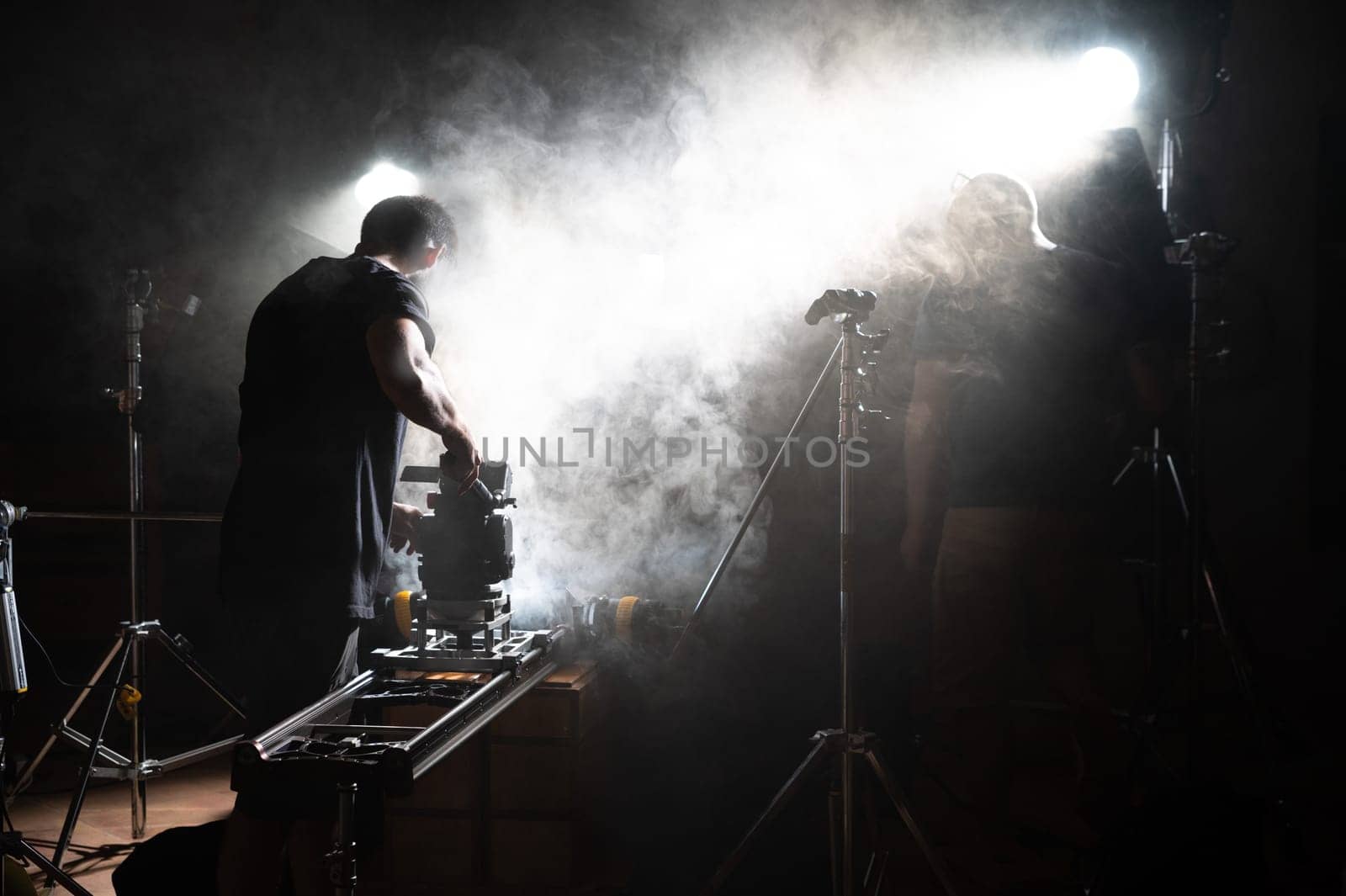 Making of in a movie studio with smoke