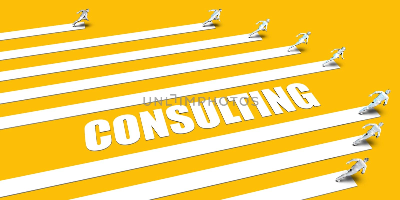 Consulting Concept with Business People Running on Yellow