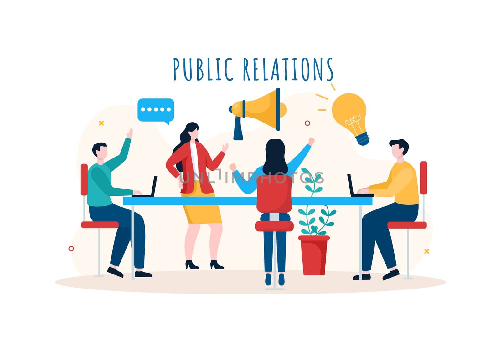 Public Relations Template Hand Drawn Cartoon Flat Illustration with Team for Idea of Marketing Campaign Through Mass Media to Advertise your Business