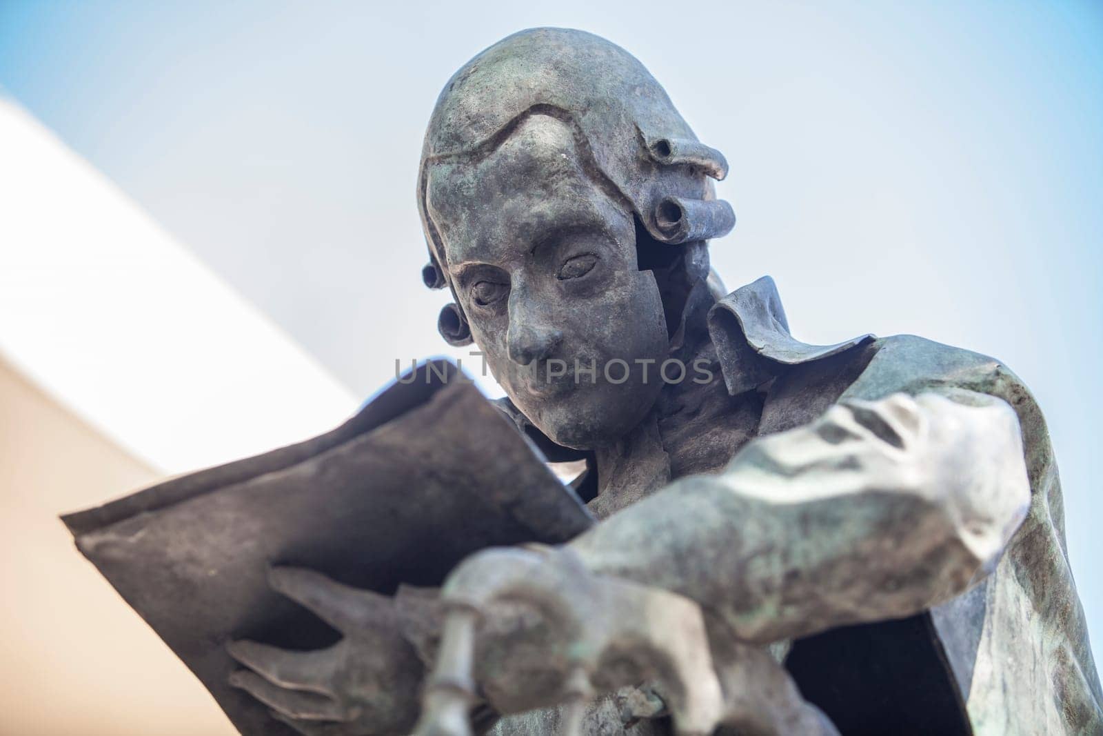 Seville, Spain - Sept 27th, 2020: Mozart sculpture, Seville, Spain. Placed beside Maestranza Theater, Rolando Campos sculpter