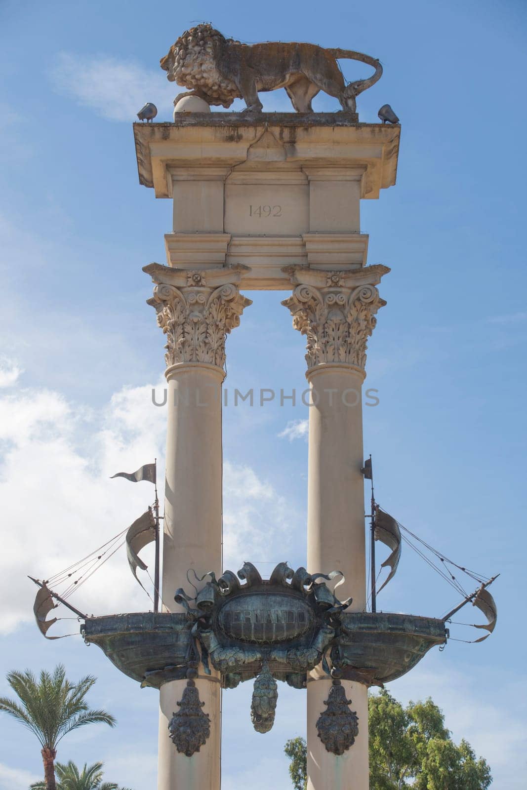 Columbus Monument, Seville, Spain. Placed on the Paseo de Catalina de Ribera