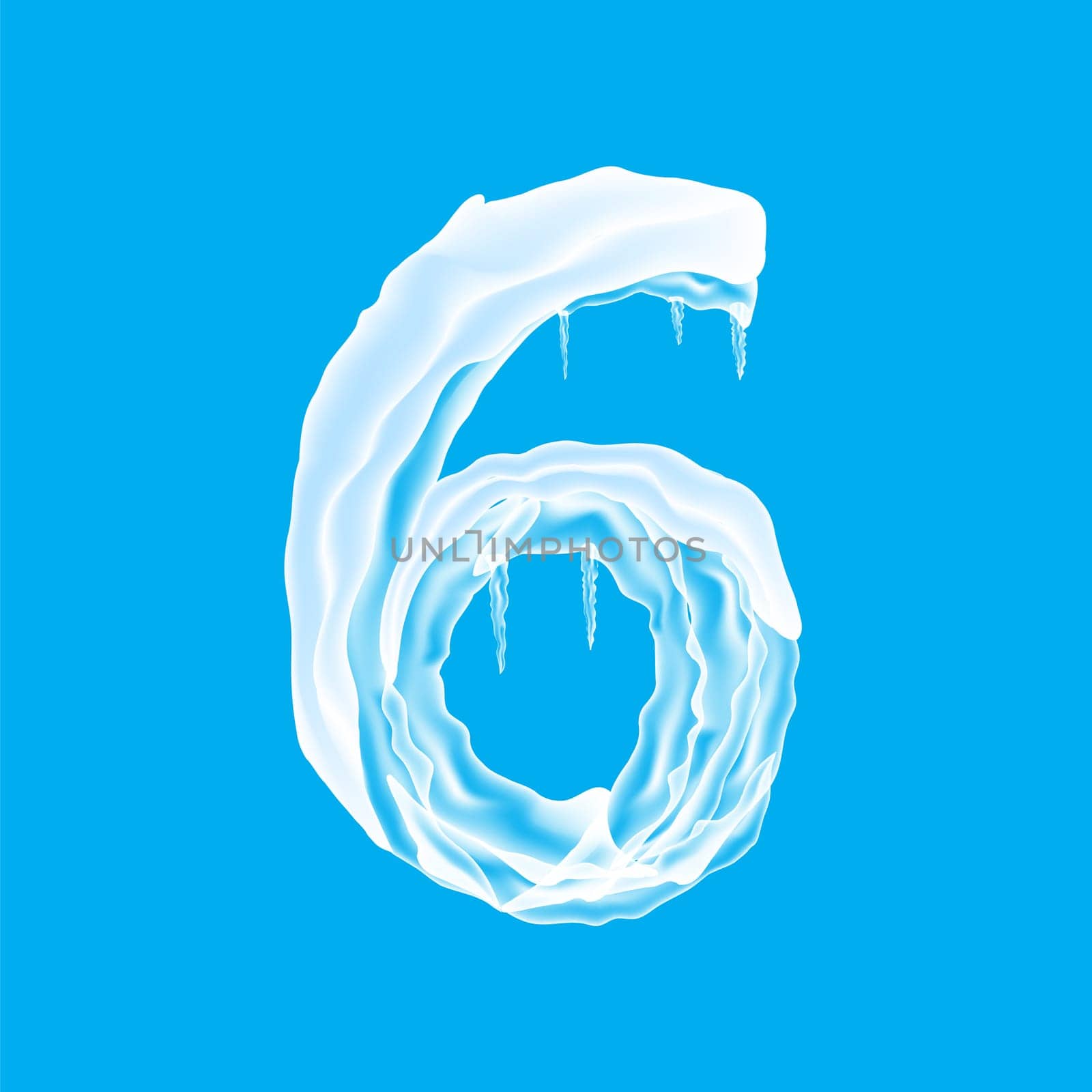 Snow Ice Cap with Number Six Isolated on Blue Background. Christmas Card Design Element. Winter Snowcap Set.