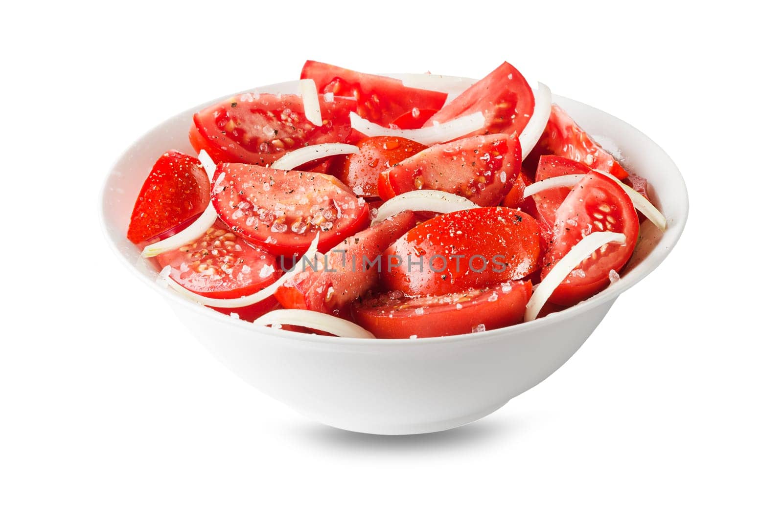 Fresh tomato salad isolated on white background. Concept for a tasty and healthy meal
