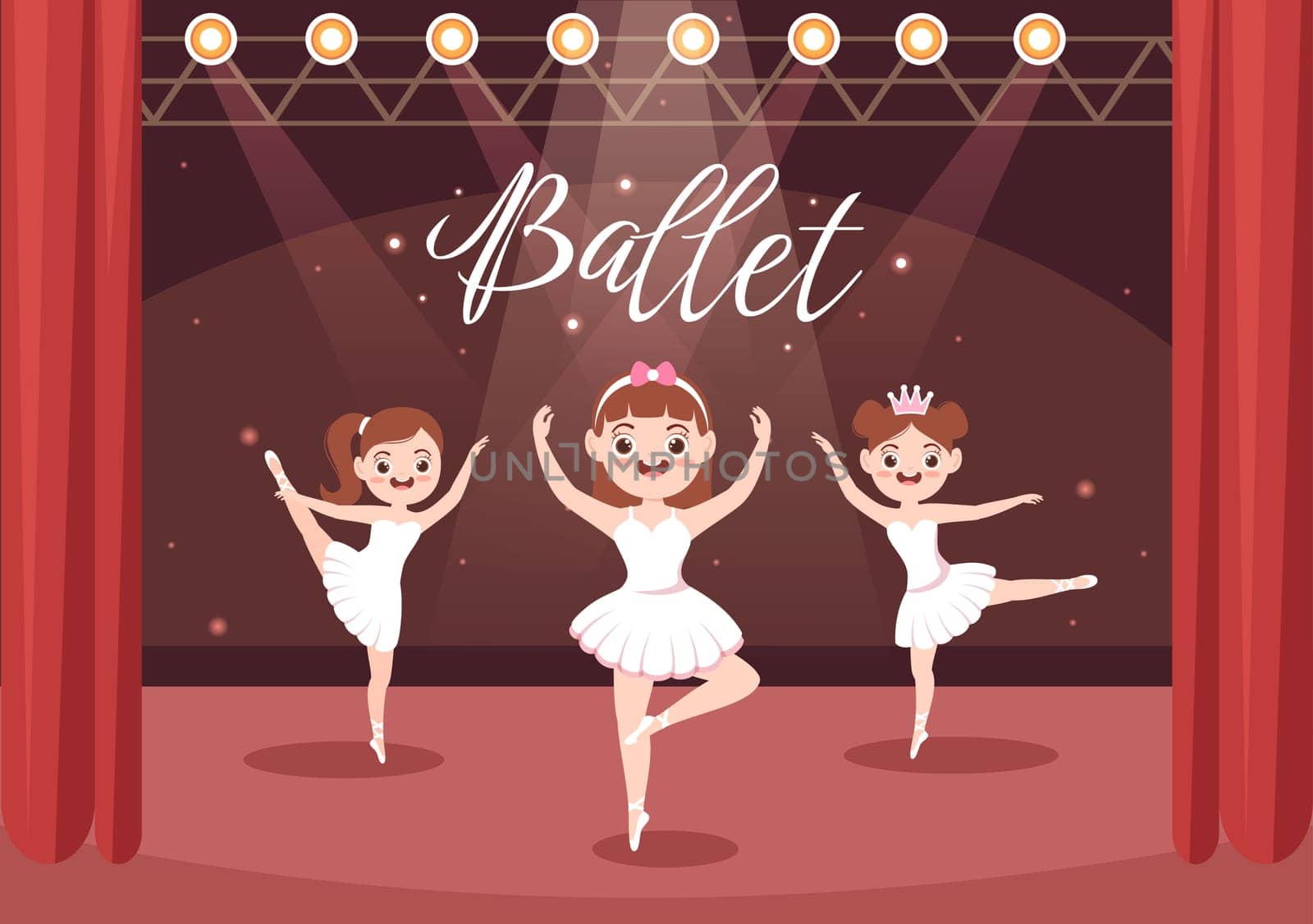 Cute Little Ballerina Template Hand Drawn Cartoon Flat Illustration Female Dancing Wearing Tutu Costumes on Stage Design