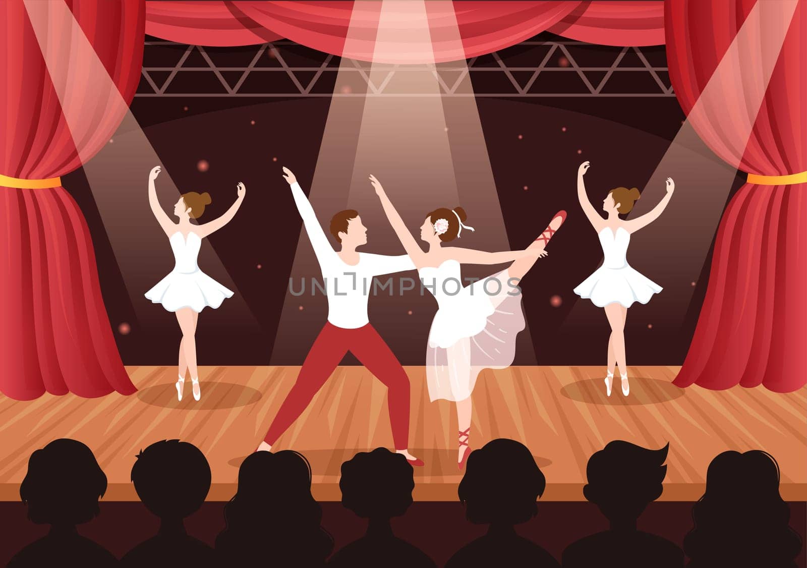 Ballet Template Hand Drawn Cartoon Flat Illustration Couple Ballerina Dancing Wearing Tutu Costumes on Stage Design