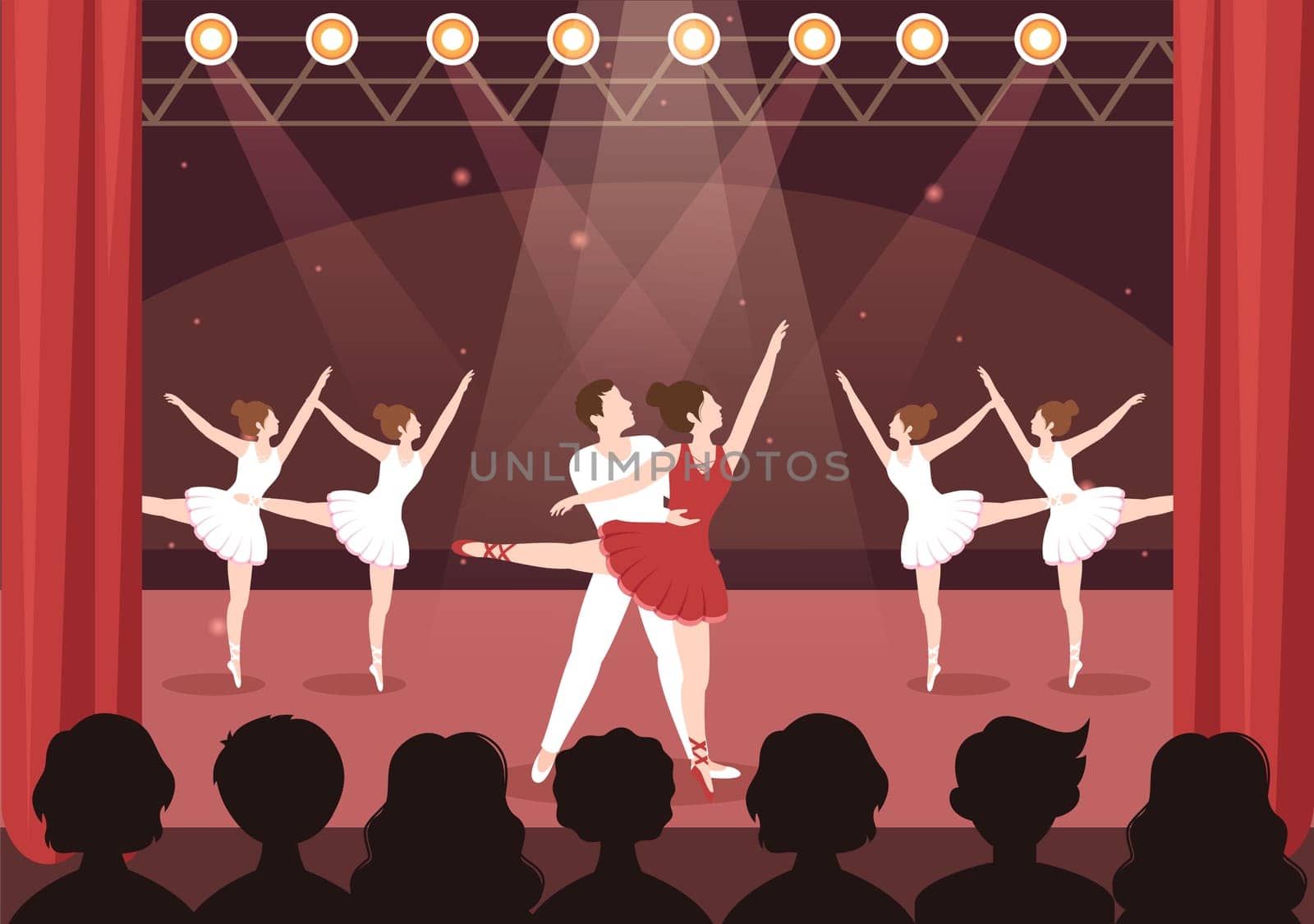 Ballet Template Hand Drawn Cartoon Flat Illustration Couple Ballerina Dancing Wearing Tutu Costumes on Stage Design