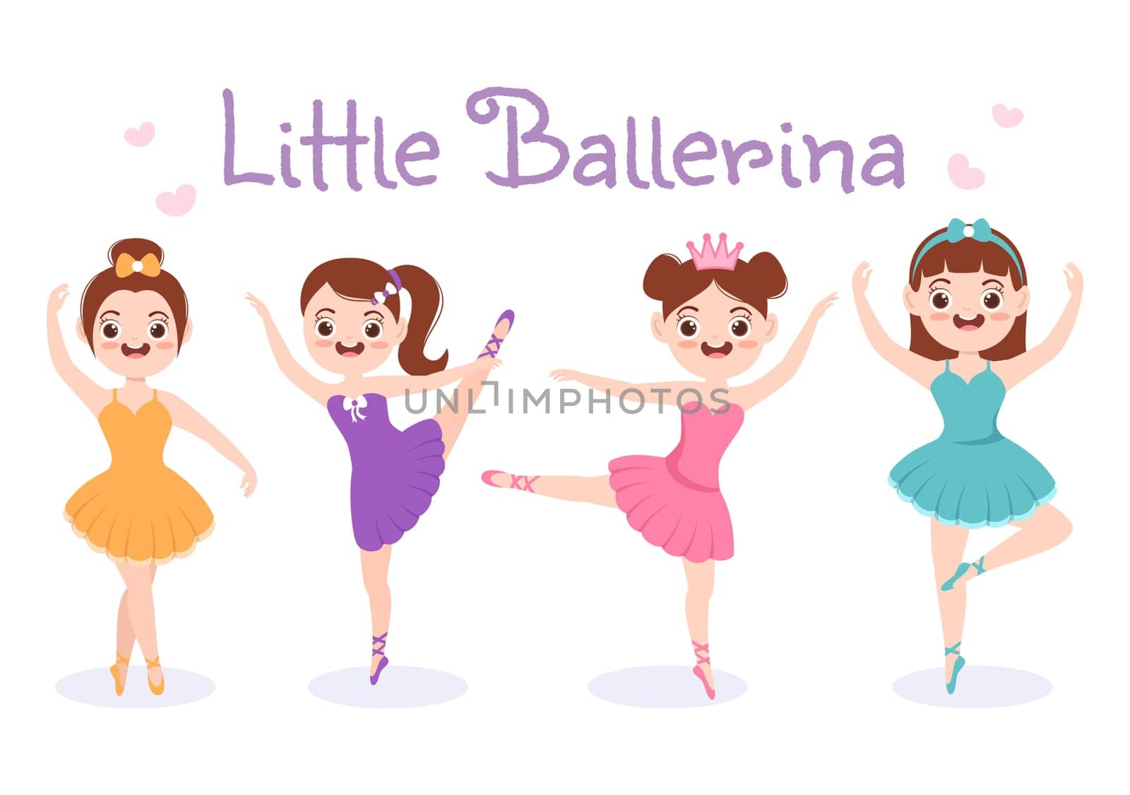 Cute Little Ballerina Template Hand Drawn Cartoon Flat Illustration Female Dancing Wearing Tutu Costumes on Stage Design