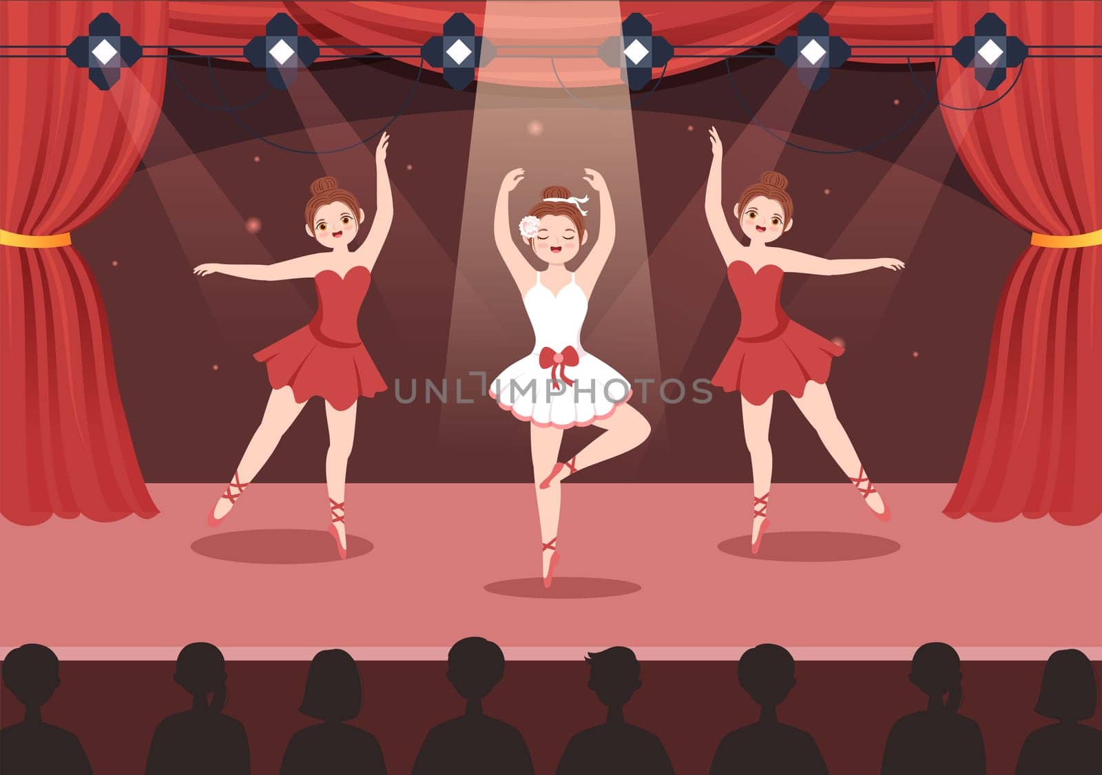 Ballet Template Hand Drawn Cartoon Flat Illustration Female Beautiful Ballerina Dancing Wearing Tutu Costumes on Stage Design