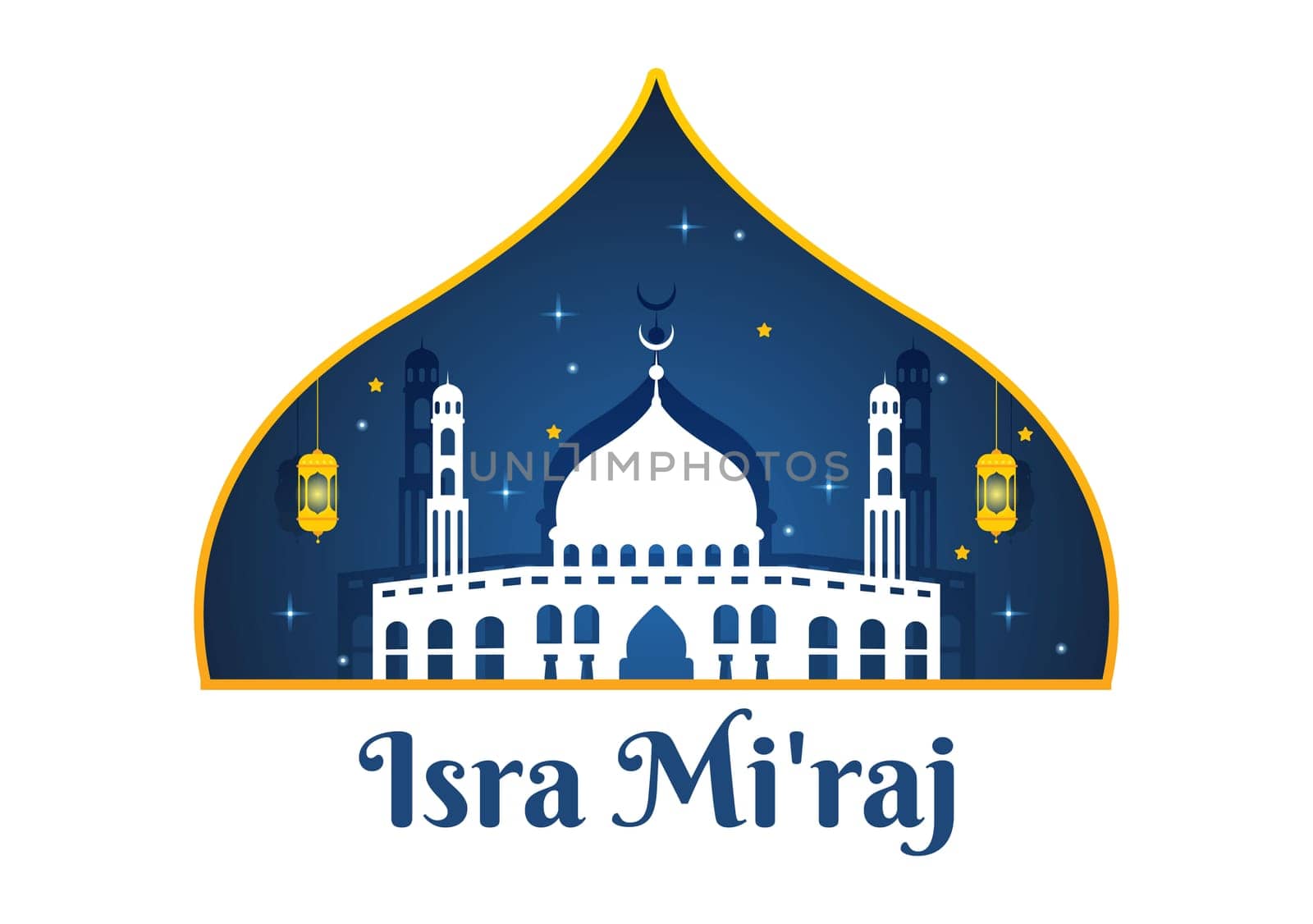 Happy Isra Miraj Nabi Muhammad SAW Template Hand Drawn Cartoon Flat Illustration Suitable for Greeting Card, Poster and Banner