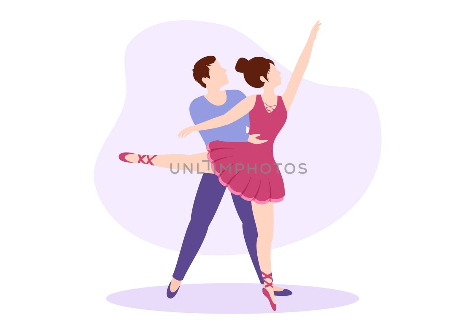 Ballet Template Hand Drawn Cartoon Flat Illustration Couple Ballerina Dancing Wearing Tutu Costumes on Stage Design