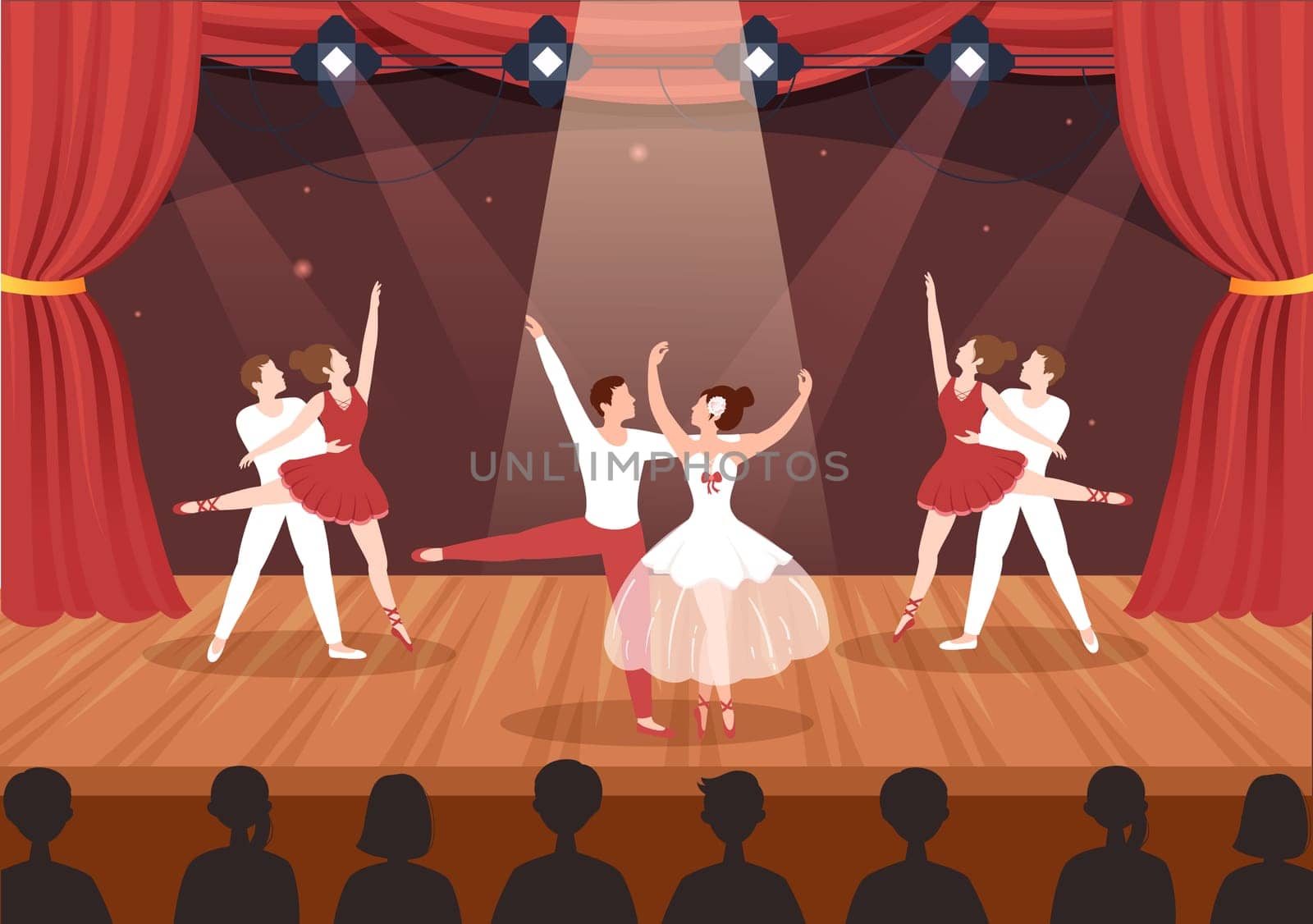 Ballet Template Hand Drawn Cartoon Flat Illustration Couple Ballerina Dancing Wearing Tutu Costumes on Stage Design
