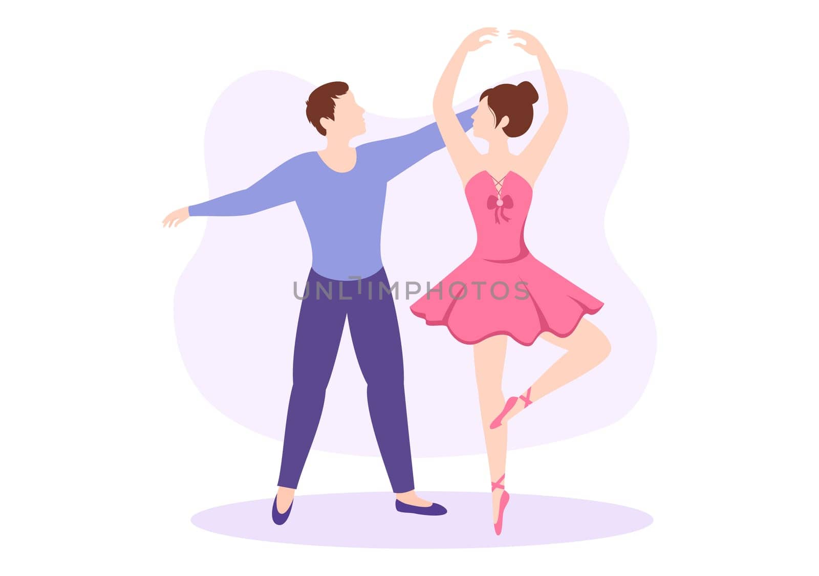 Ballet Template Hand Drawn Cartoon Flat Illustration Couple Ballerina Dancing Wearing Tutu Costumes on Stage Design
