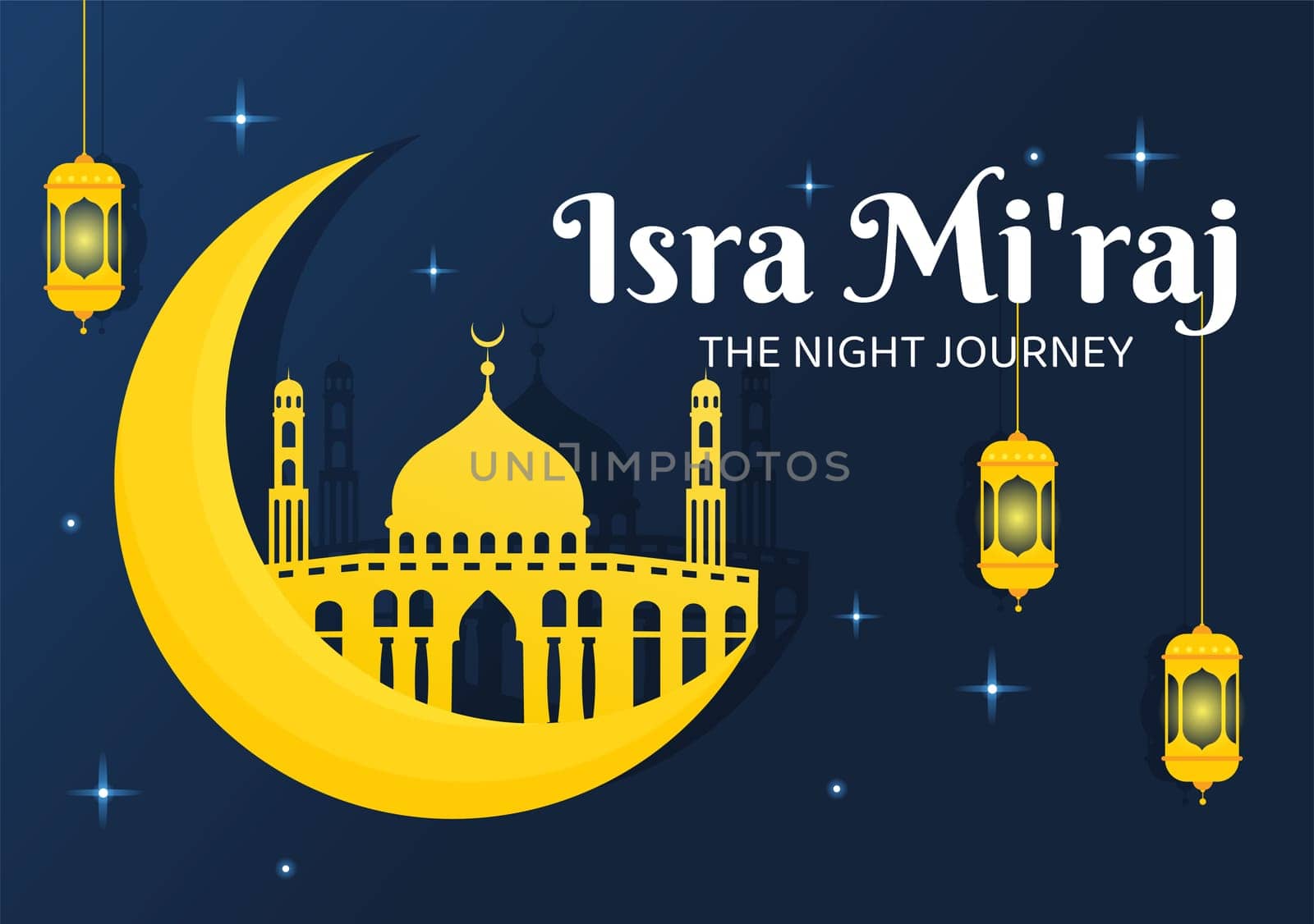 Happy Isra Miraj Nabi Muhammad SAW Template Hand Drawn Cartoon Flat Illustration Suitable for Greeting Card, Poster and Banner