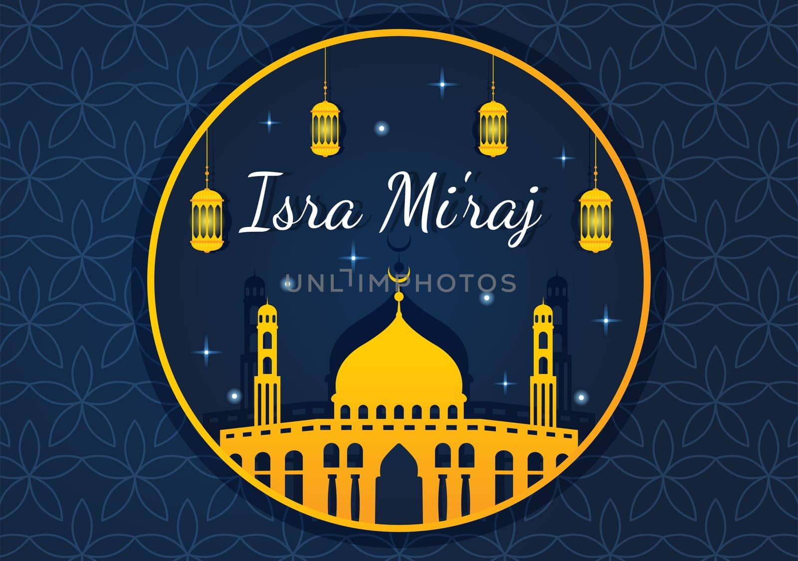 Happy Isra Miraj Nabi Muhammad SAW Template Hand Drawn Cartoon Flat Illustration Suitable for Greeting Card, Poster and Banner
