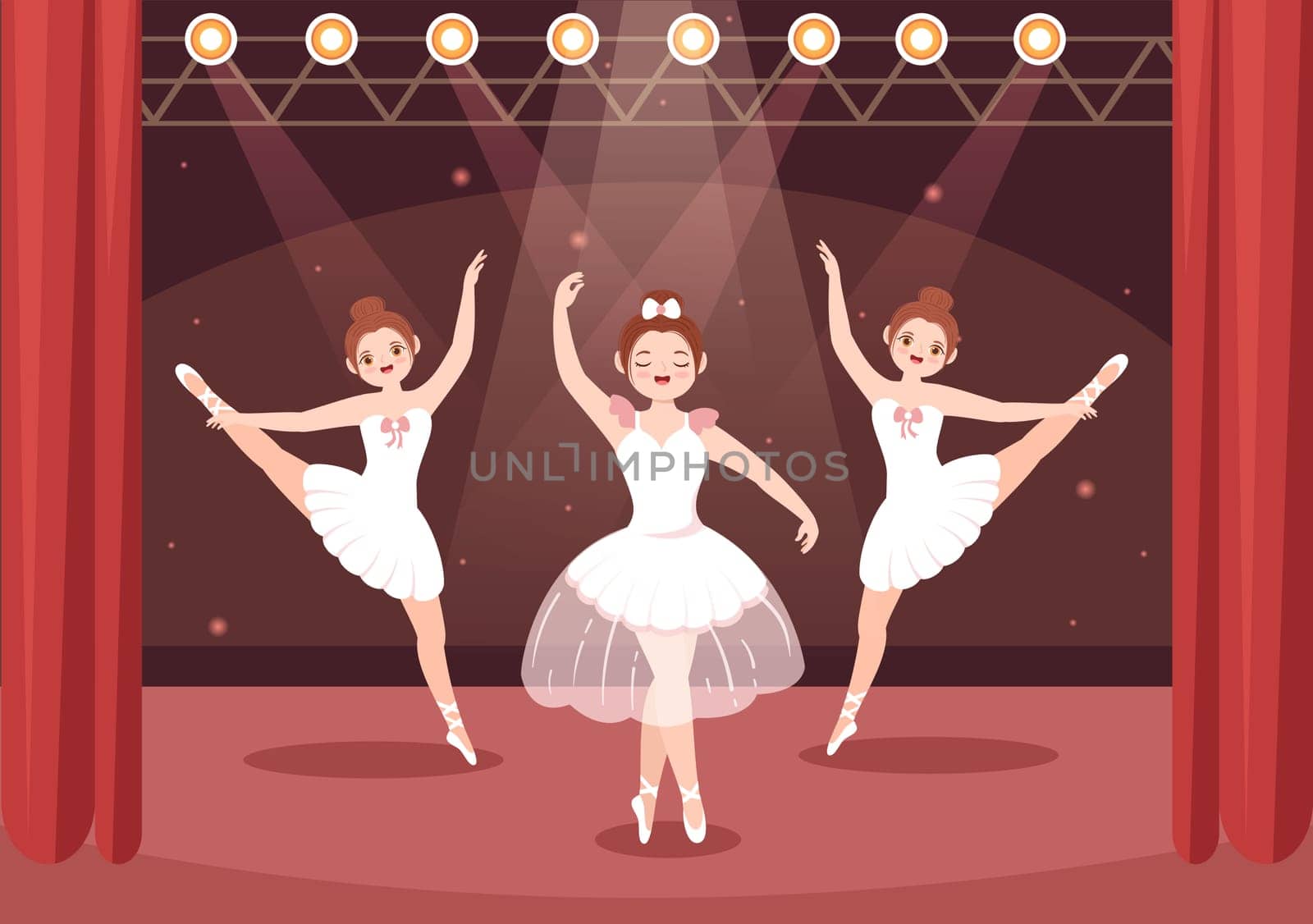 Ballet Template Hand Drawn Cartoon Flat Illustration Female Beautiful Ballerina Dancing Wearing Tutu Costumes on Stage Design