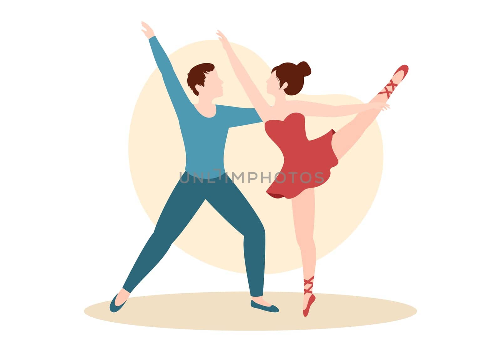 Ballet Template Hand Drawn Cartoon Flat Illustration Couple Ballerina Dancing Wearing Tutu Costumes on Stage Design