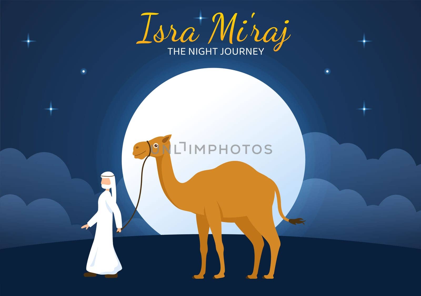 Happy Isra Miraj Nabi Muhammad SAW Template Hand Drawn Cartoon Flat Illustration Suitable for Greeting Card, Poster and Banner