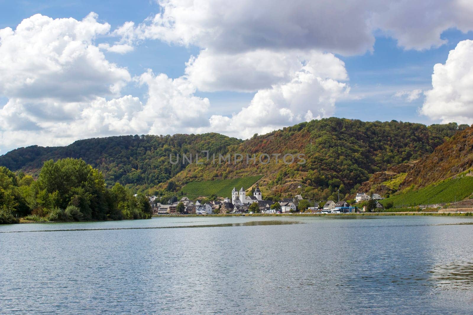 View of Treis-Karden town with the Moselle river in Rhineland-Palatinate, Germany