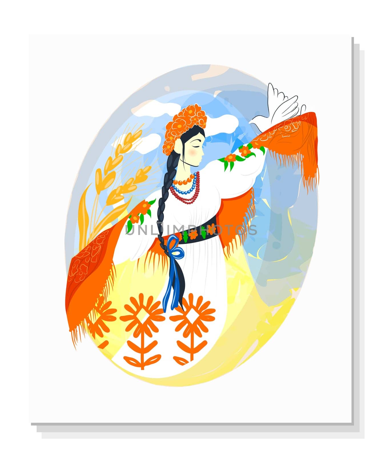 Patriotic Ukrainian poster. Ukrainian girl in a wreath.