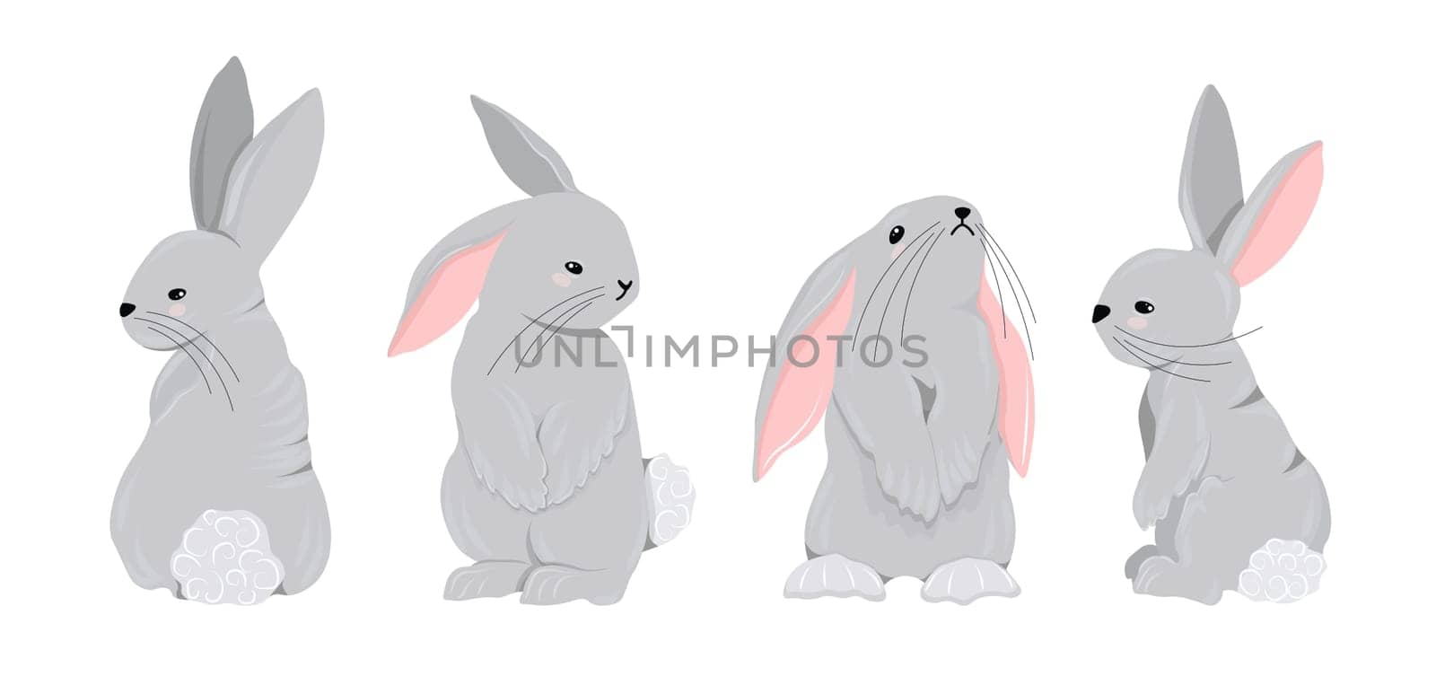 Clipart rabbits or bunnies. 2023 year symbol cute character. Isolated on a white background rabbit in different poses