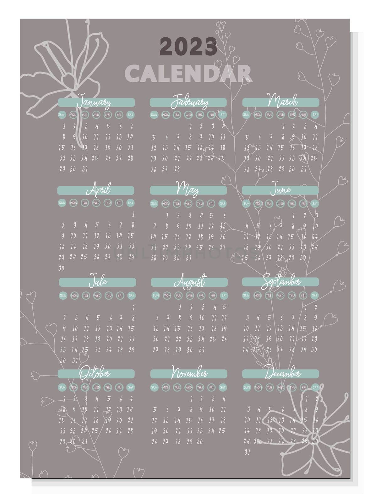 calendar 2023 simple design. grey colour.vector illustration
